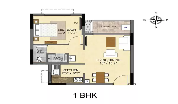 Unit Layout - 1 BHK Birla Evara 1 BHK Floor Plan